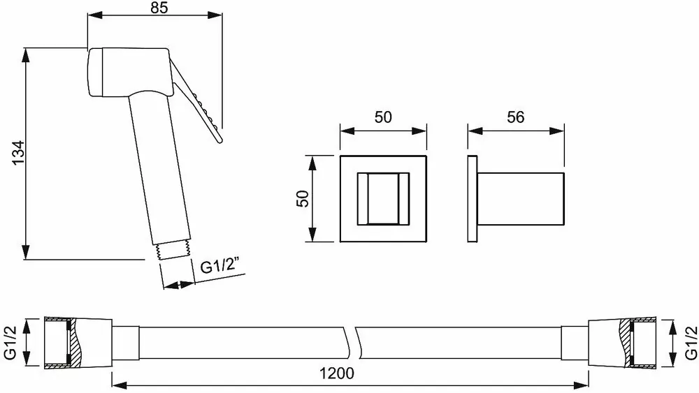 Гигиенический душ без смесителя Timo SG-3054/03 комплект с фиксатором, черный